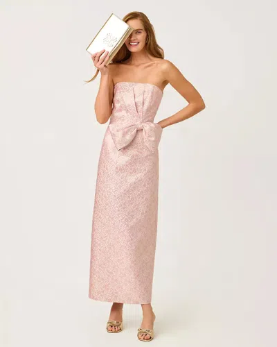 Lilly Pulitzer Tiernan Strapless Maxi Dress In Conch Shell Pink Ritsy Ditsy Metallic Brocade In Multi