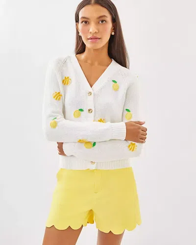 Lilly Pulitzer Tippery Cardigan In Resort White Bee Sweet Embroidery