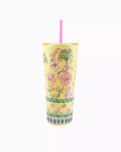 Lilly Pulitzer Tumbler With Straw In Finch Yellow Tropical Oasis Engineered