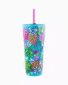 Lilly Pulitzer Tumbler With Straw In Seabreeze Blue Walking On Sunshine