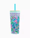 Lilly Pulitzer Tumbler With Straw In Turquoise Oasis Golden Hour