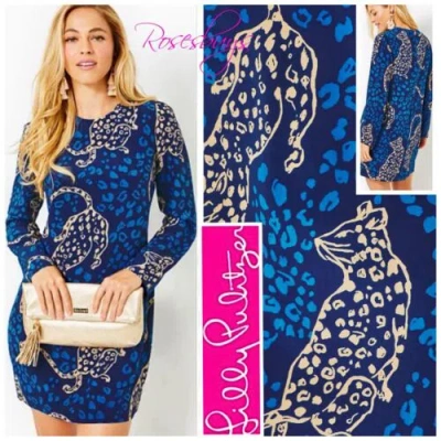 Pre-owned Lilly Pulitzer $298  Tyra Silk Dress 4,8,12,14,16 Oversized Easy To Spot Navy In Tide Navy