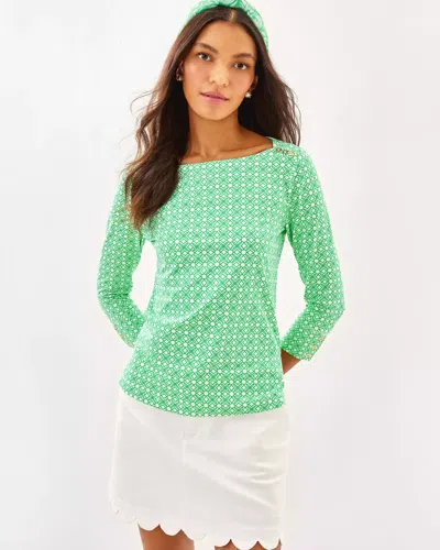 Lilly Pulitzer Upf 50+ Callison Top In Fauna Green X Resort White Butterfly Pattern