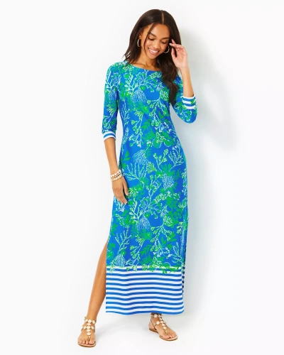 Lilly Pulitzer Upf 50+ Chillylilly Seralina Maxi Dress In Briny Blue A Bit Salty Engineered Chillylilly
