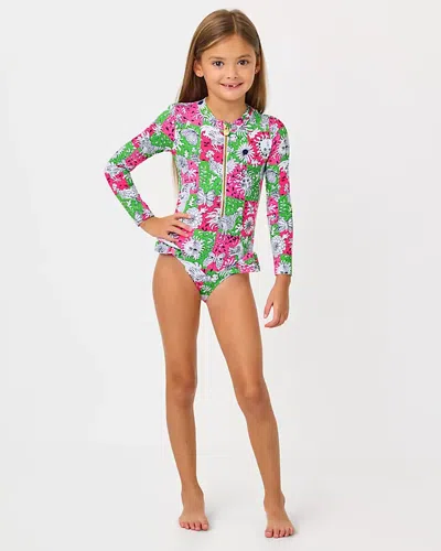 Lilly Pulitzer Upf 50+ Girls Denning Rashguard Swimsuit In Multi