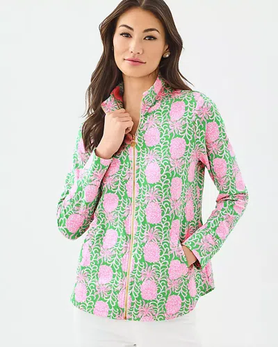 Lilly Pulitzer Upf 50+ Leona Zip-up Jacket In Fauna Green Party Like A Pineapple