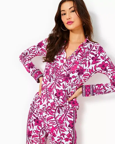Lilly Pulitzer Upf 50+ Lianne Top In Elderflower Blossom Lil Escape Plan Engineered Knit Top