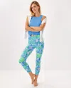 Lilly Pulitzer Upf 50+ Luxletic 24" High Rise Weekender Midi Legging In Sunwashed Blue Plumes In Bloom