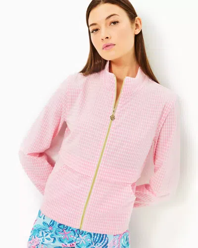 Lilly Pulitzer Upf 50+ Luxletic Cocos Jacket In Conch Shell Pink Performance Gingham