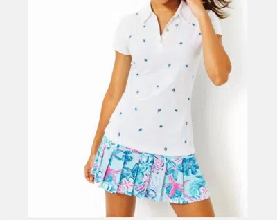 Lilly Pulitzer Upf 50+ Luxletic Frida Polo Top In Resort White Gone Shellin Embroidery