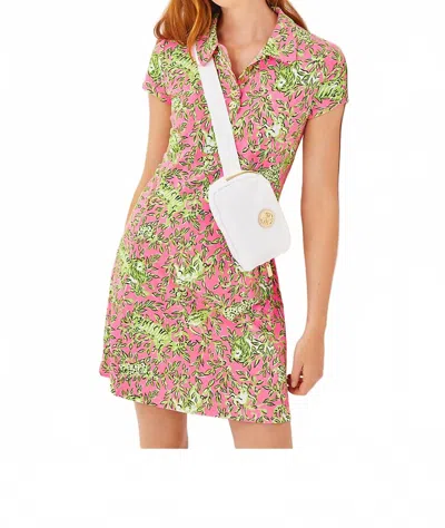 Lilly Pulitzer Upf 50+ Luxletic Frida Scallop Polo Dress In Rousseau Pink Mane Character Energy In Multi