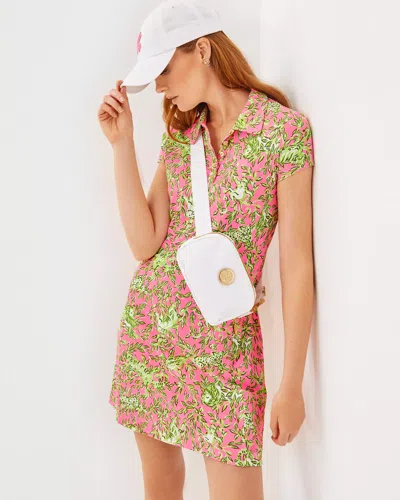 Lilly Pulitzer Upf 50+ Luxletic Frida Scallop Polo Dress In Rousseau Pink Mane Character Energy