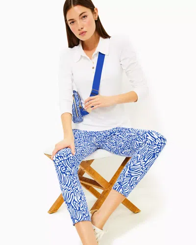 Lilly Pulitzer Upf 50+ Luxletic Frida Scallop Long Sleeve Polo In Resort White