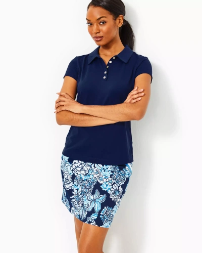 Lilly Pulitzer Upf 50+ Luxletic Frida Scallop Polo Top In Low Tide Navy