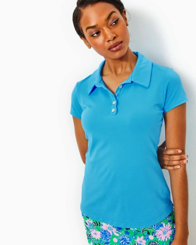 Lilly Pulitzer Upf 50+ Luxletic Frida Scallop Polo Top In Lunar Blue