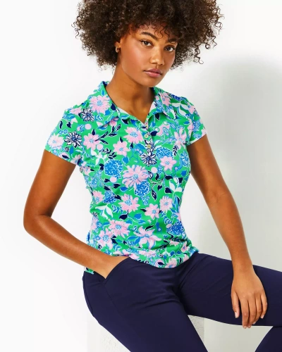 Lilly Pulitzer Upf 50+ Luxletic Frida Scallop Polo Top In Spearmint Golf Till You Drop