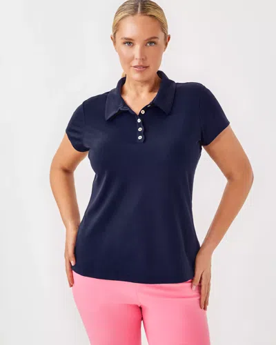 Lilly Pulitzer Upf 50+ Luxletic Frida Scallop Polo Top In True Navy