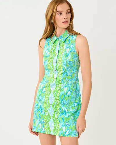 Lilly Pulitzer Luxletic Kathy Dress In Day Dream Blue Throw Me A Line Engineered In Green