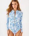 Lilly Pulitzer Upf 50+ Randee Rashguard One-piece Swimsuit In Resort White Tall Tales