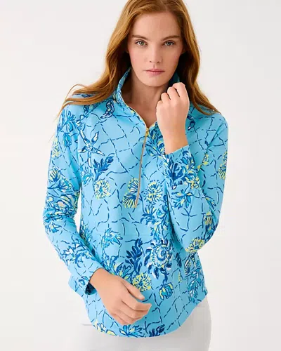 Lilly Pulitzer Skipper Half Zip Popover Top In Bellevue Blue Breakers Beach