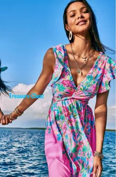 Pre-owned Lilly Pulitzer Verona Flutter Sleeve Maxi Dress Casa Jaquar $228 Size 14 In Multicolor