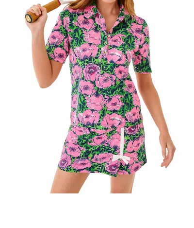 Lilly Pulitzer Via Flora Polo Top In Low Tide Navy Florrie In Multi