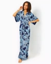 Lilly Pulitzer Wisteria V-neck Maxi Dress In Low Tide Navy Bouquet All Day Engineered Knit Maxi Dre