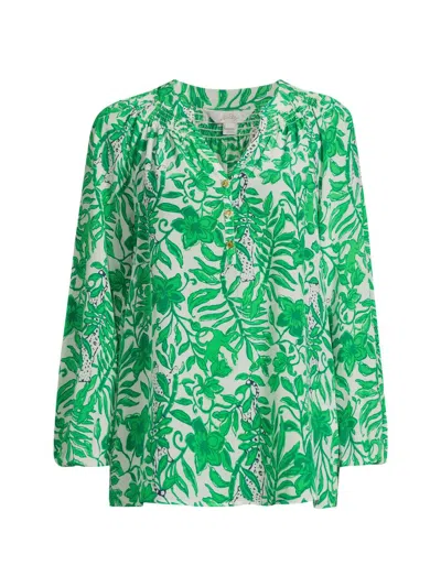 Lilly Pulitzer Women's Elsa Leafy Silk Top In Green
