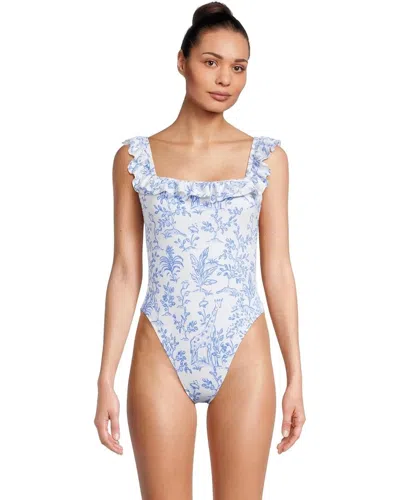 Lilly Pulitzer Women's  Aemma Swimsuit White Tropical Ruffle One-piece Gbo1266