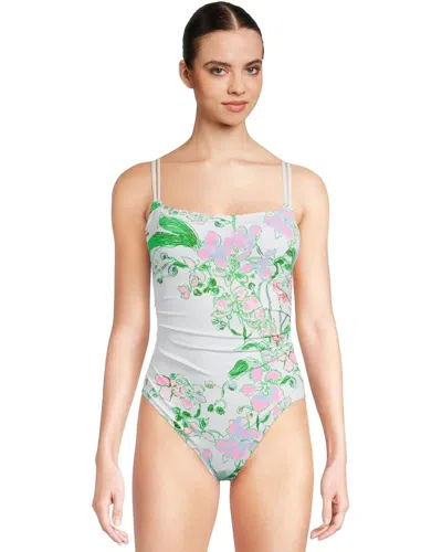 Lilly Pulitzer Women's  Napili Swimsuits White Floral Ruched One-piece Gbo615 In Multi