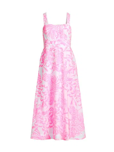 Lilly Pulitzer Women's Palm Print Poplin Midi-dress In Pink