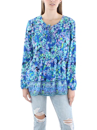 Lilly Pulitzer Womens Pleated Floral Print Blouse In Blue