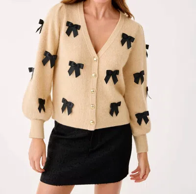 Lilly Pulitzer Zarie Cardigan In Heathered Wicker Tan Party Bows In Multi