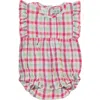 Lilly + Sid Organic Cotton Check Print Romper In Pink