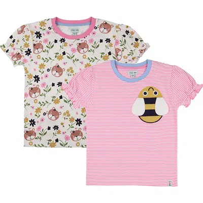 Lilly + Sid Organic Cotton Lilly And Sid And Stripe Print T-shirts In Multi