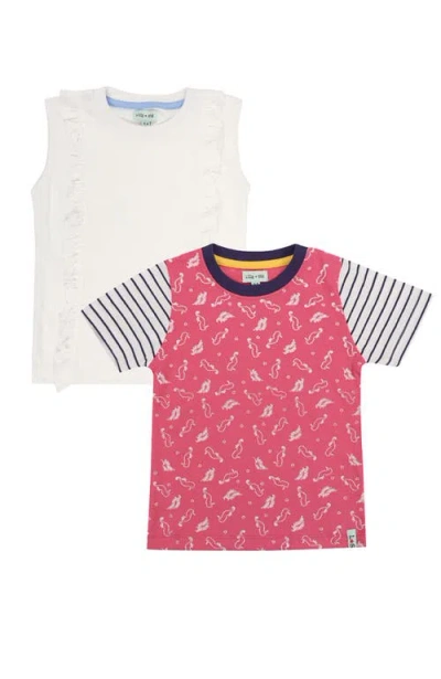 Lilly + Sid Organic Cotton Seahorse Print & Plain Top -2 Pack In Multi