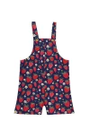 Lilly + Sid Organic Cotton Strawberry Print Dungarees Jumpsuit In Red