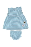 Lilly + Sid Organic Cotton Stripe Print T-shirt And Short Set In Blue