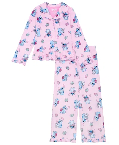 Lilo Stitch Kids' Girls' 4-16 Cupcake Stitch Button-front Ruffle-hem Top And Pants, 2-piece Set In Pink