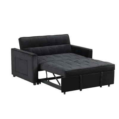 Lilola Home 53.5"w Black Velvet Convertible Sleeper Loveseat With Tufting