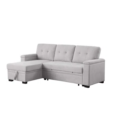 Lilola Home 84.5"w Light Gray Woven Fabric Reversible Sleeper Sectional Sofa