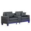 Lilola Home 85"w Black Pvc Fabric Sofa With Led Lights, Usb Charger, Storage Console In Black