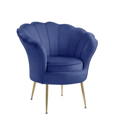Lilola Home Angelina Blue Velvet Scalloped Back Barrel Accent Chair With Metal Legs