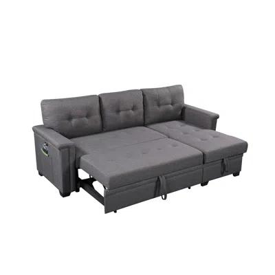 Lilola Home Ashlyn Dark Gray Reversible Sleeper Sectional Sofa With Storage Chaise, Usb Charging Ports And Pocke