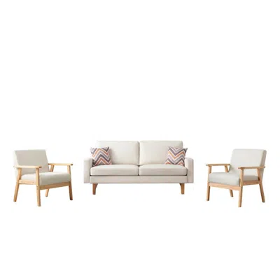 Lilola Home Bahamas Beige Linen Sofa And 2 Chairs With 2 Throw Pillows