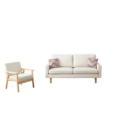 Lilola Home Bahamas Beige Linen Sofa And Chair Set With 2 Throw Pillows