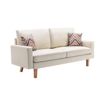 Lilola Home Bahamas Beige Linen Sofa With 2 Throw Pillows