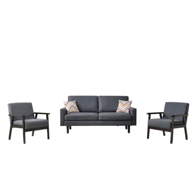 Lilola Home Bahamas Dark Gray Linen Sofa And 2 Chairs With 2 Throw Pillows