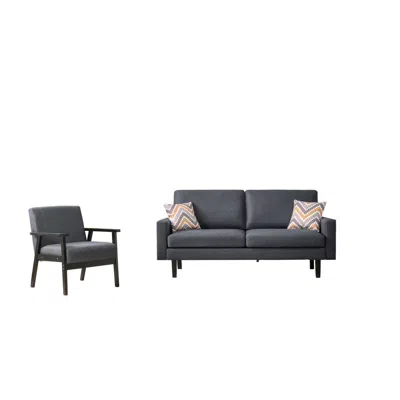 Lilola Home Bahamas Dark Gray Linen Sofa And Chair Set With 2 Throw Pillows