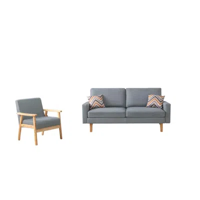 Lilola Home Bahamas Gray Linen Sofa And Chair Set With 2 Throw Pillows